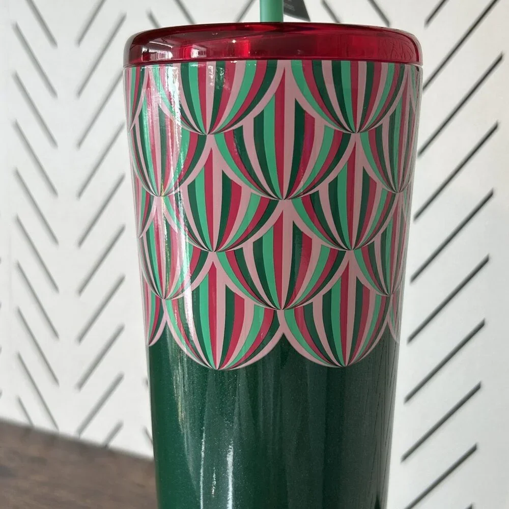 NEW Starbucks Christmas Holiday Sparkle 24 oz Tumbler Cup Straw Hot Cold Travel